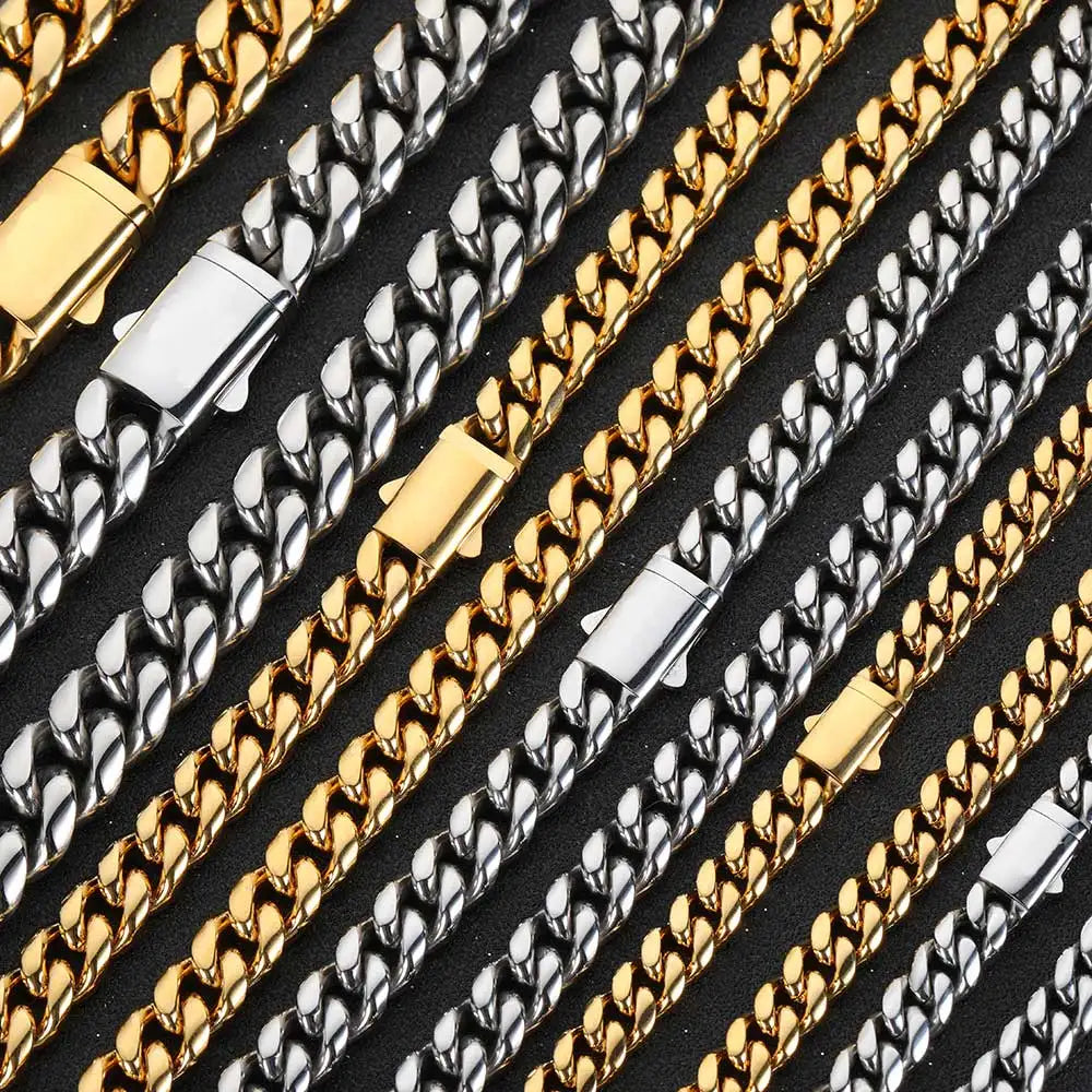 Stainless Steel Cuban Chain Necklace Miami 8/10/12MM