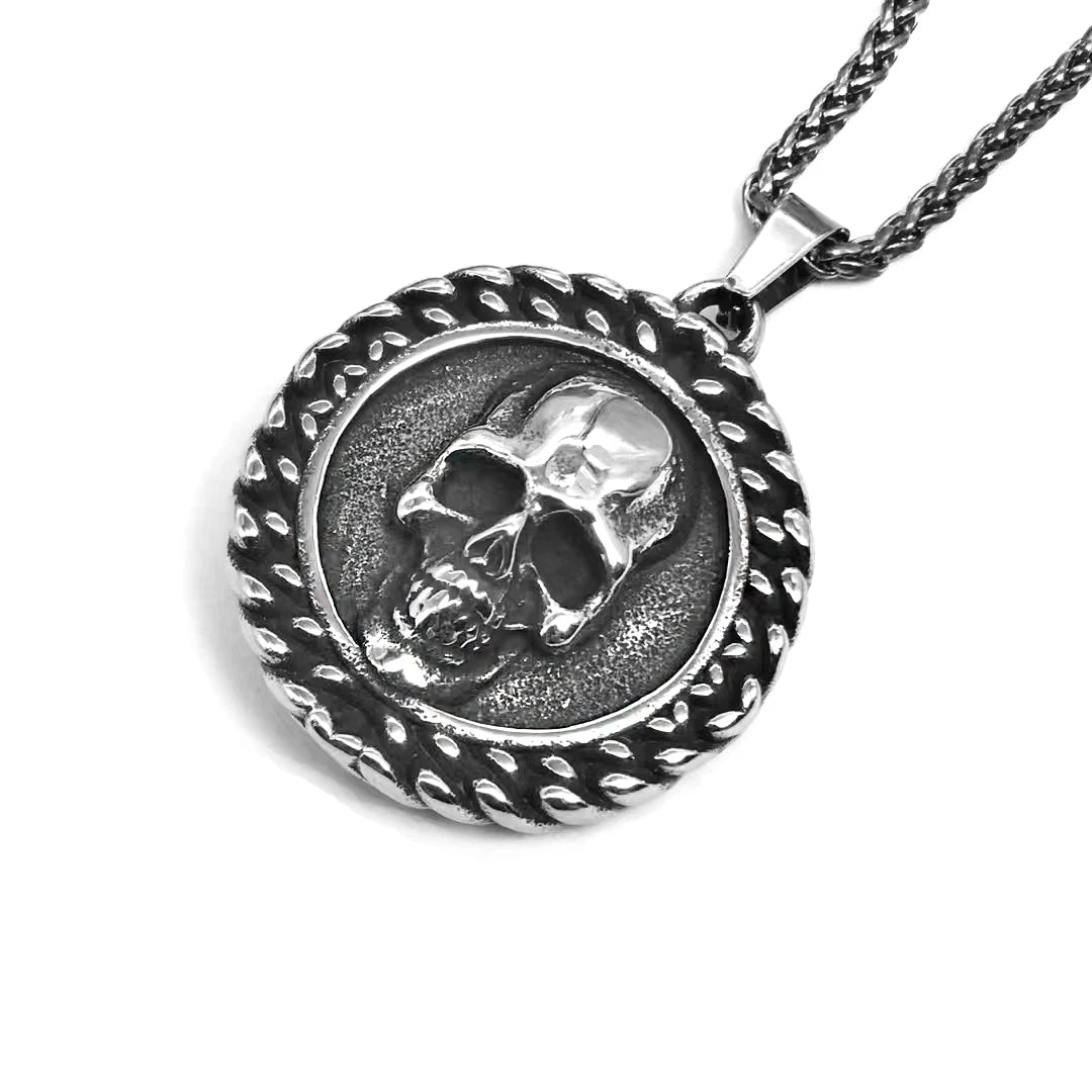 Viking Double-Sided Skull Pendant Necklace — Stainless