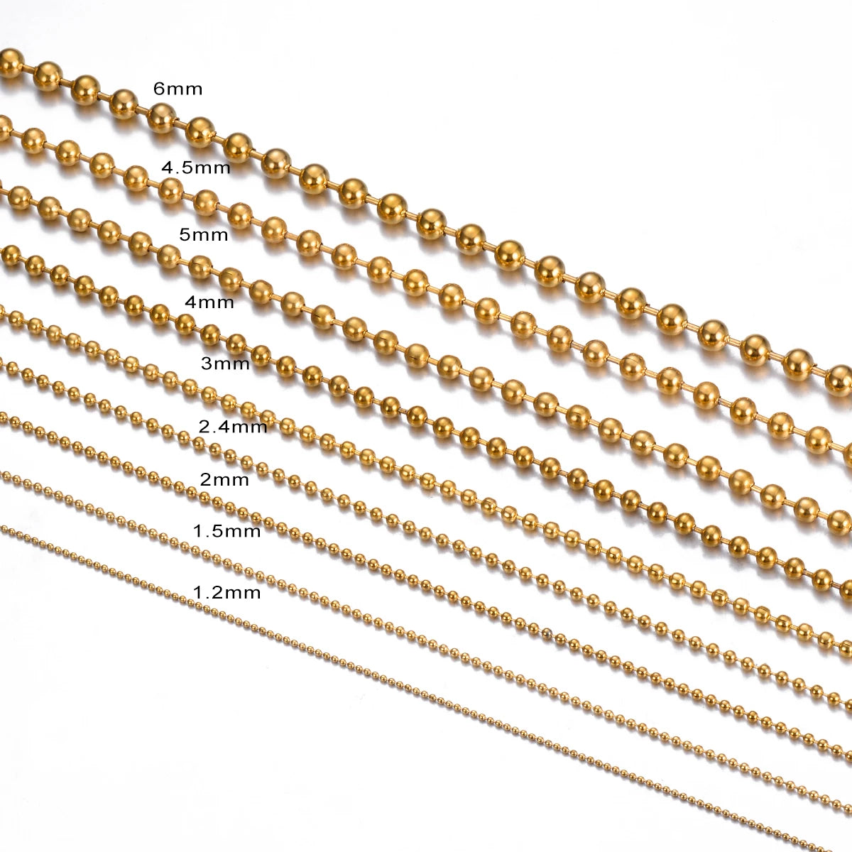 1PC wide1.2-6mm Gold 18K Plated Stainless Steel Ball Chain Necklace For Pendant or Dog Tags Chains Jewelry Making