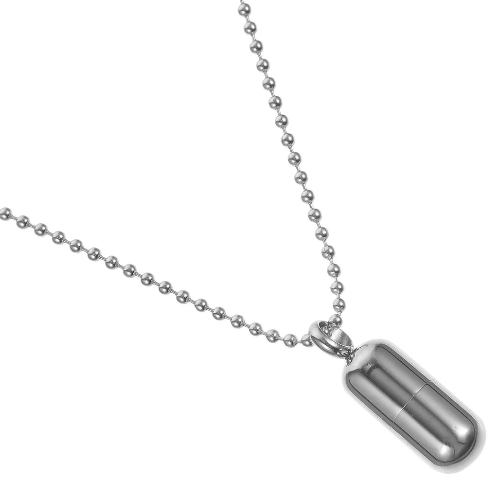 Capsules Pendant Necklace Strong Titanium Steel Openable Pill Case Necklace Gift for Men Women Long Chain Jewelry