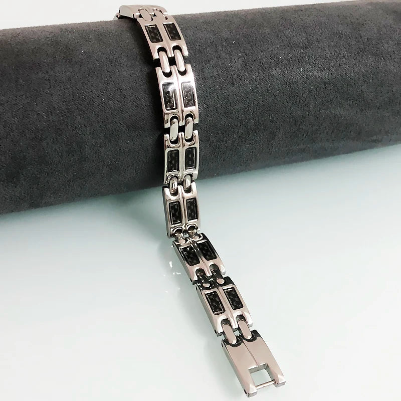 10MM Wide Chain Men's Bracelets Stainless Steel With Magnetic Hematite Stone Bracelet for Men Male Jewelry Healthy Care