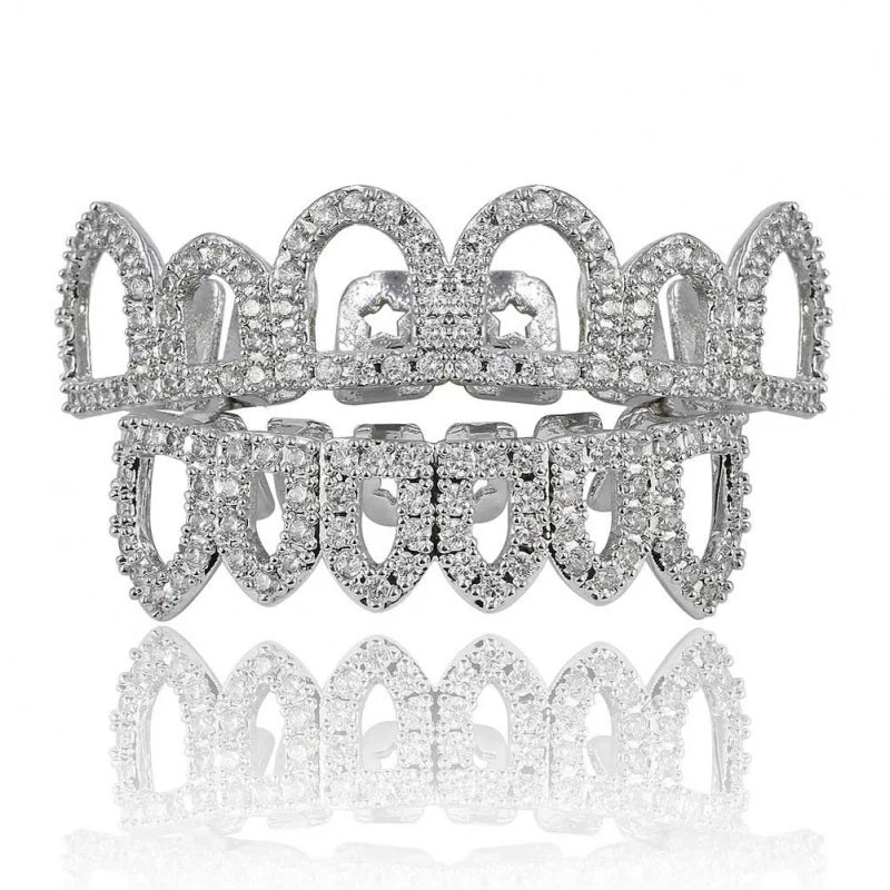 New Grillz Teeth Men Grills Your Teeth Top Bottom Set Brass Dental Grills Molding Bars Unisex Hip-Hop Rapper Costume