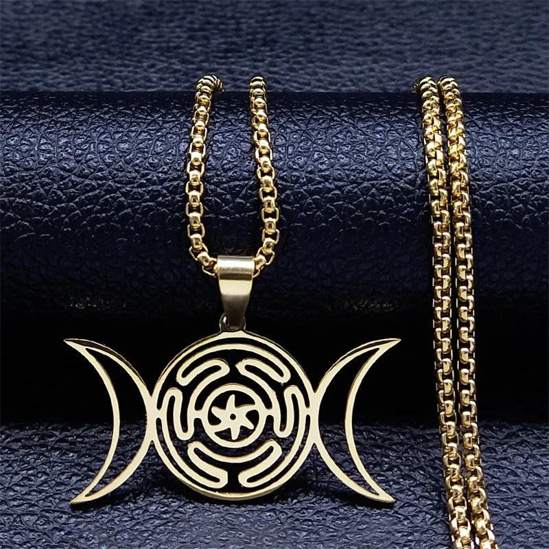 Hekate Wheel Moon Sun Pendant — Stainless