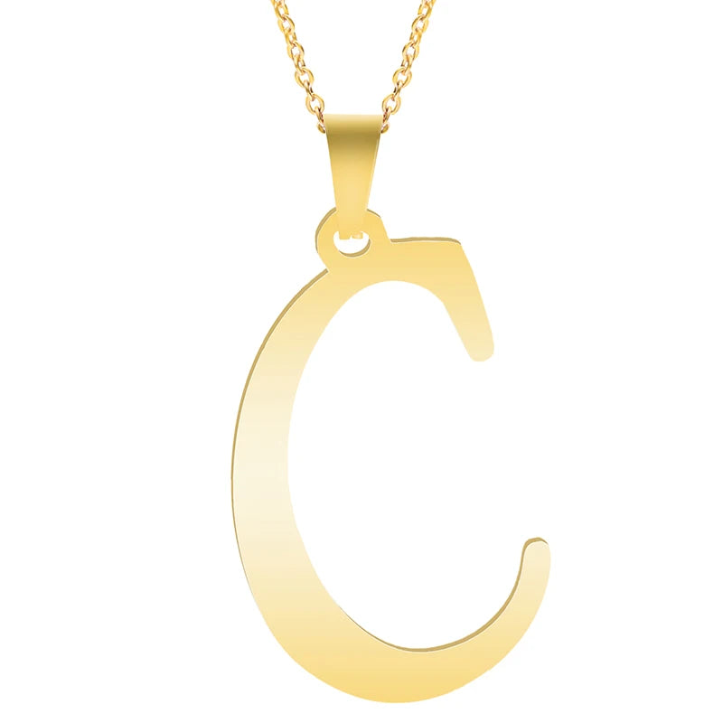 Initial 26 Letters Pendant Stainless Steel Necklaces For Women Men Accessories English Alphabet Necklace Fashion