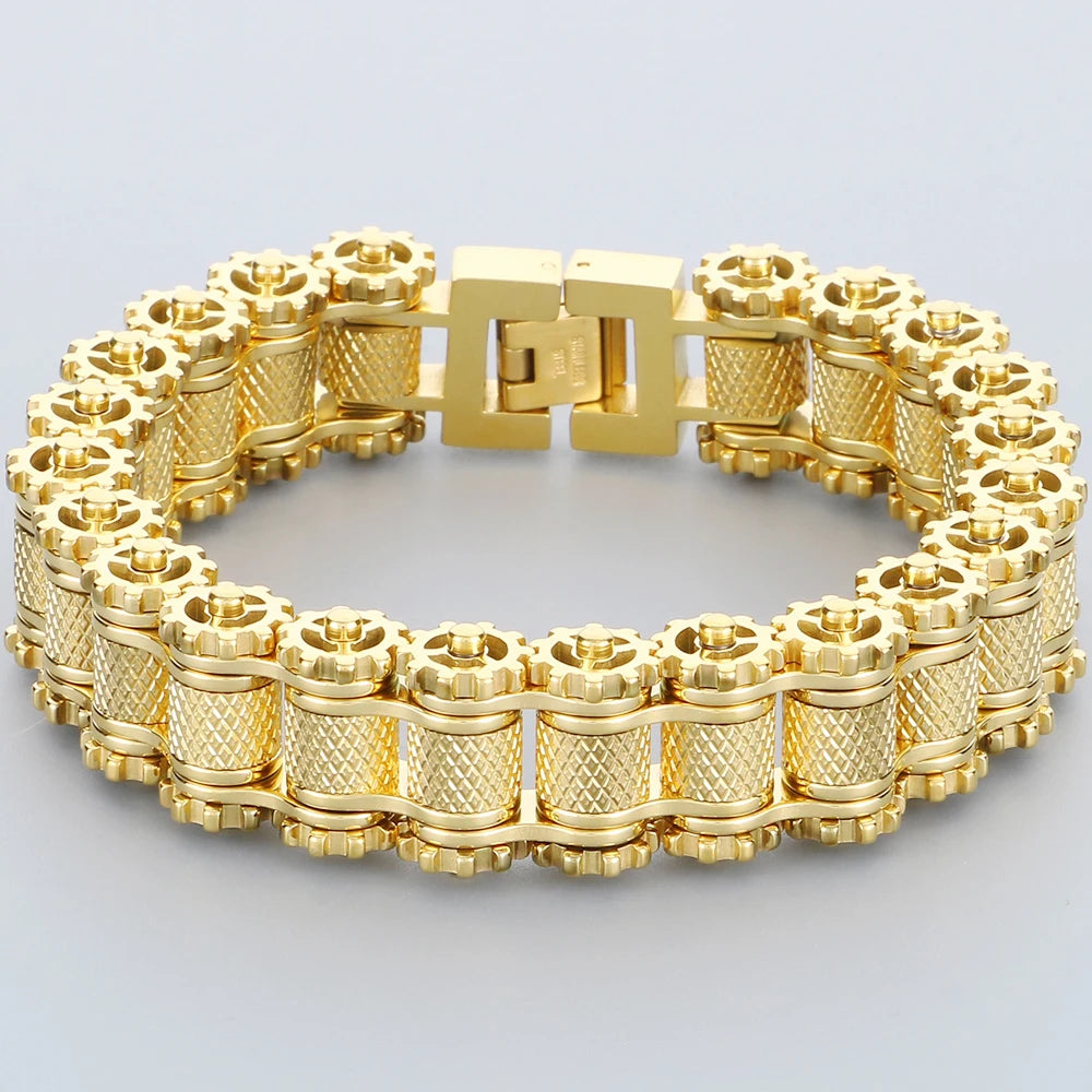Casting Stainless Steel Man Bracelet 15MM Width Bike Motorcycle Chain Men's Bracelets & Bangles for Men 5 Color Bikers'
