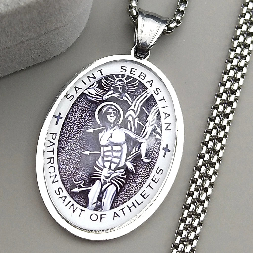 St. Sebastian Medal Pendant Necklace — Gold-Tone