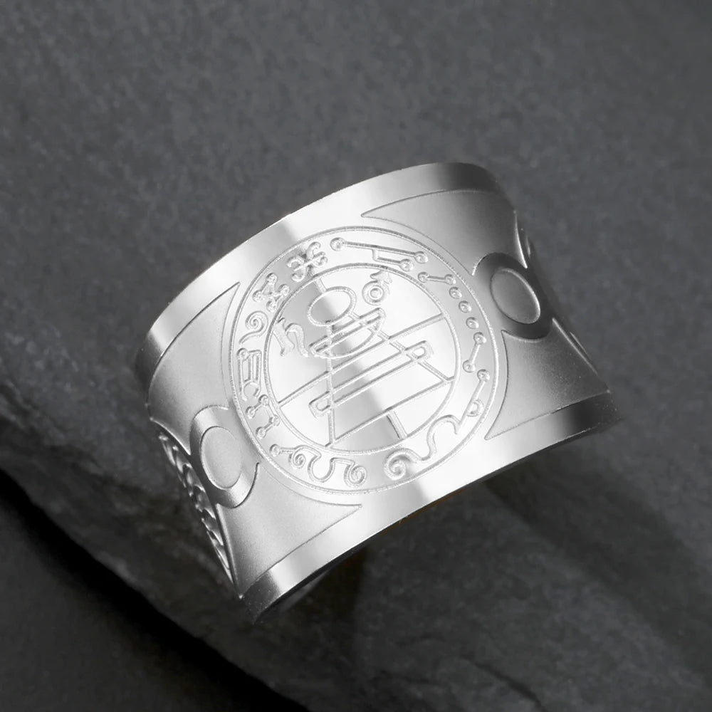 Solomon Seal & Saint Medal Amulet Ring — Stainless Steel