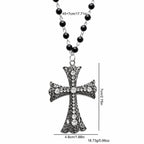 Crystal Filigree Cross Beaded Necklace — Black