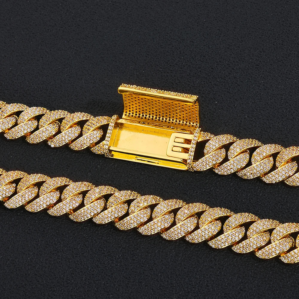 NY 13mm 3 Rows of Fashion Cuban Link Bracelet Iced Out Brass CZ Miami Rectangular Buckle Design Hip Hop Men Jewelry