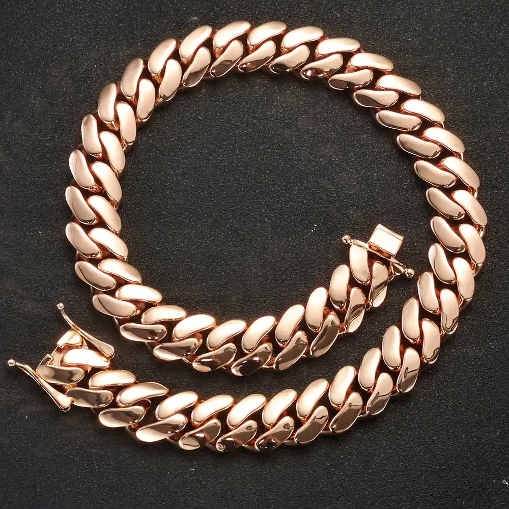 Rose Gold Cuban Chain Necklace Smooth 22MM