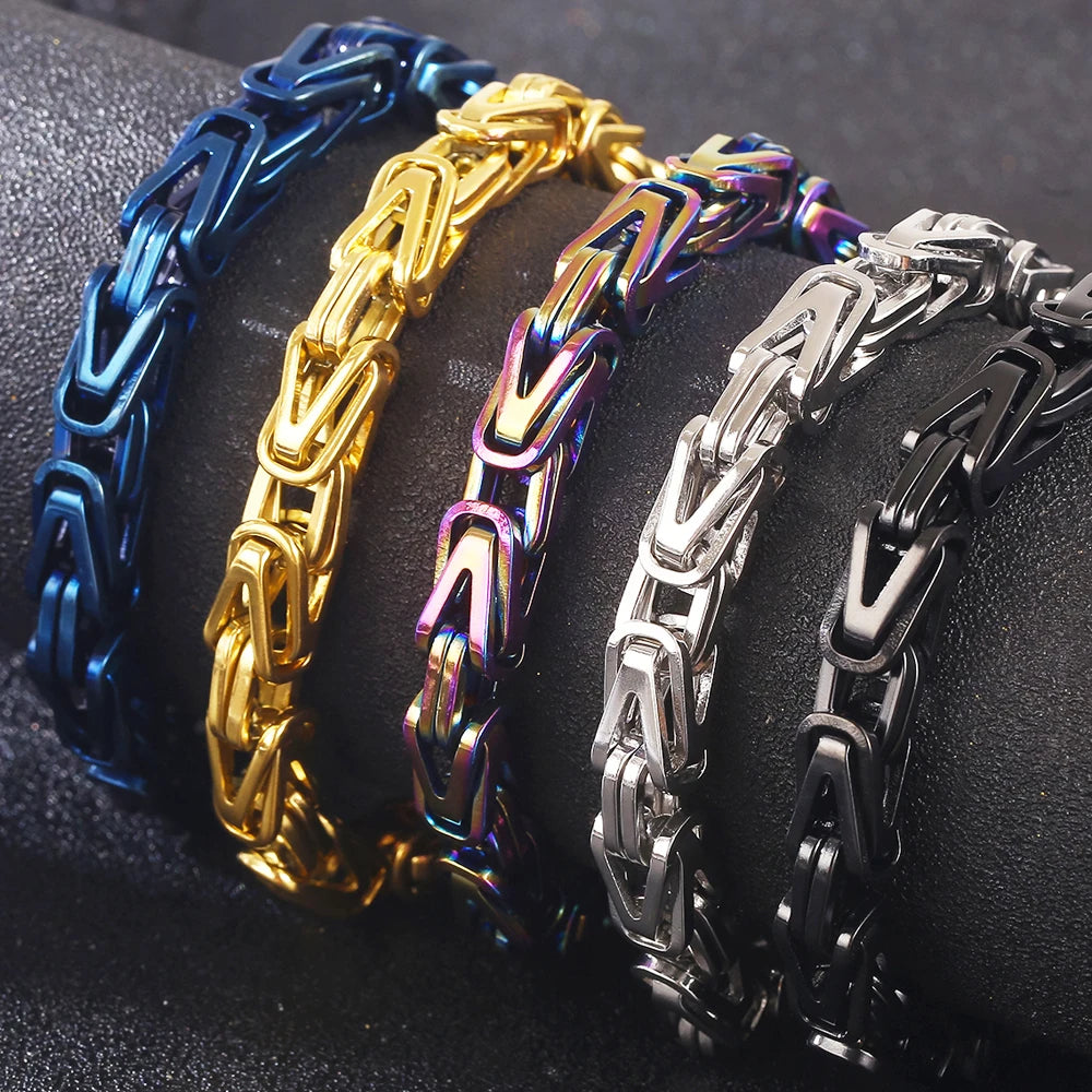 Gold Color Bracelet for Men Stainless Steel 8MM V Shape Chain Men's Wrist Arm Jewelry Birthday Gifts for Boys Him