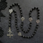 Baphomet Pentagram Cross Necklace — Black Metal
