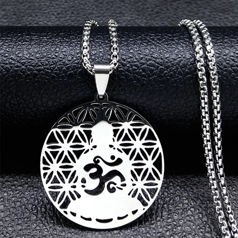 Buddhism Meditation Buddha Yoga Pendant Necklace Stainless Steel Tree of Life Buddhist Chakras Reiki Chain Jewelry Collar