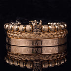 3pcs/Set Luxury Royal CZ King Crown Men Bracelets Roman Numeral Braided Adjustable Pulseira