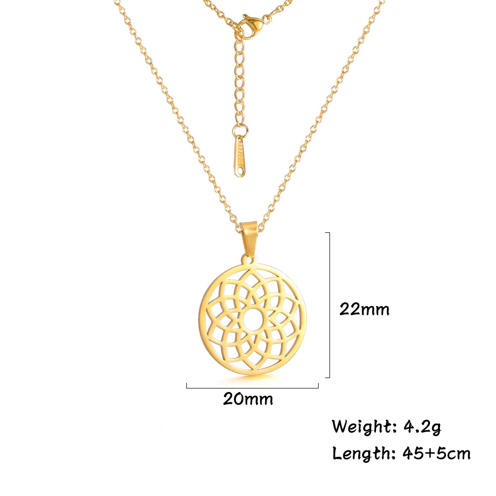 Flower of Life Sacred Geometry Necklace Stainless Steel Mandala Neck Chain Women Men Vintage Universal Spiritual Jewelry