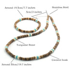Coconut Wood Necklace Bracelet Set — Stainless Steel