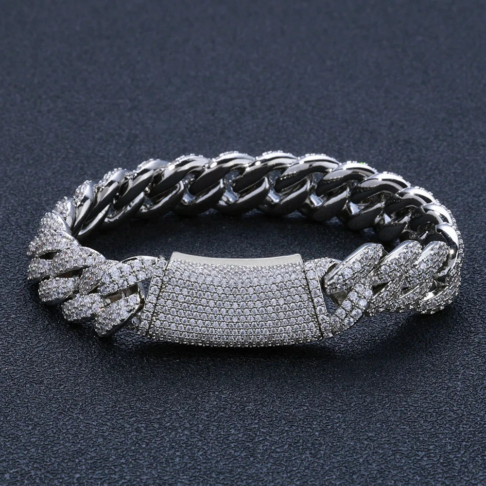 HHIOK Bracelet Hip Hop Jewelry Shining Cubic Zirconia Miami 13MM Cuban Chain Men and Women Festival Gift