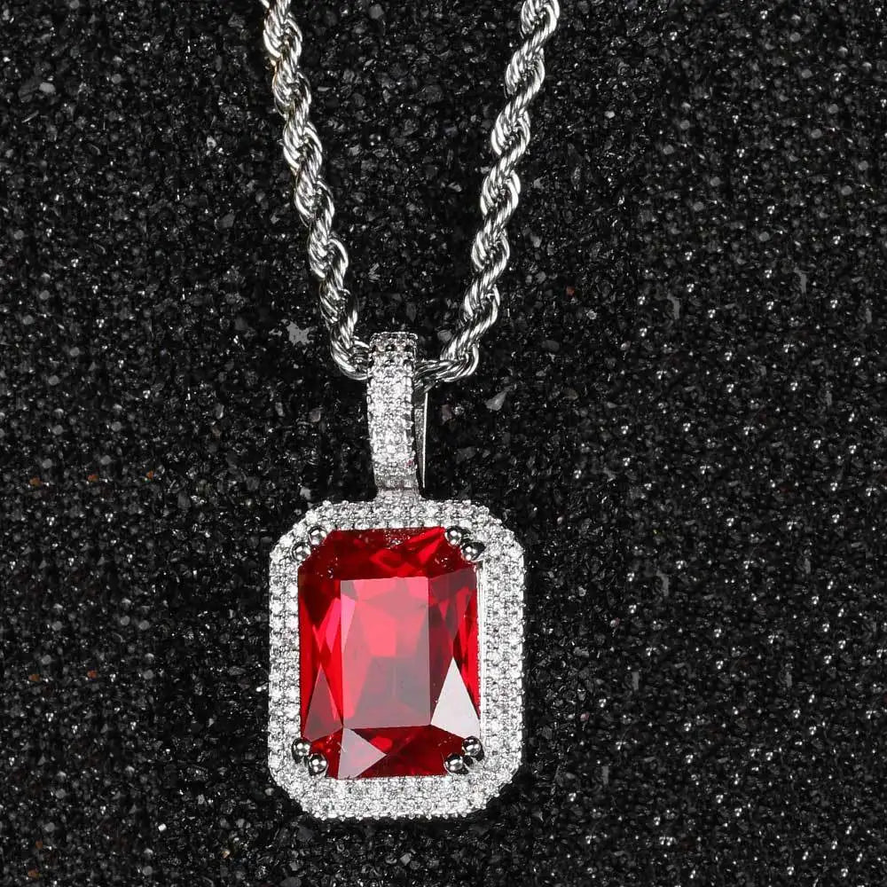 Iced Out Rope Pendant Necklace Stainless Steel