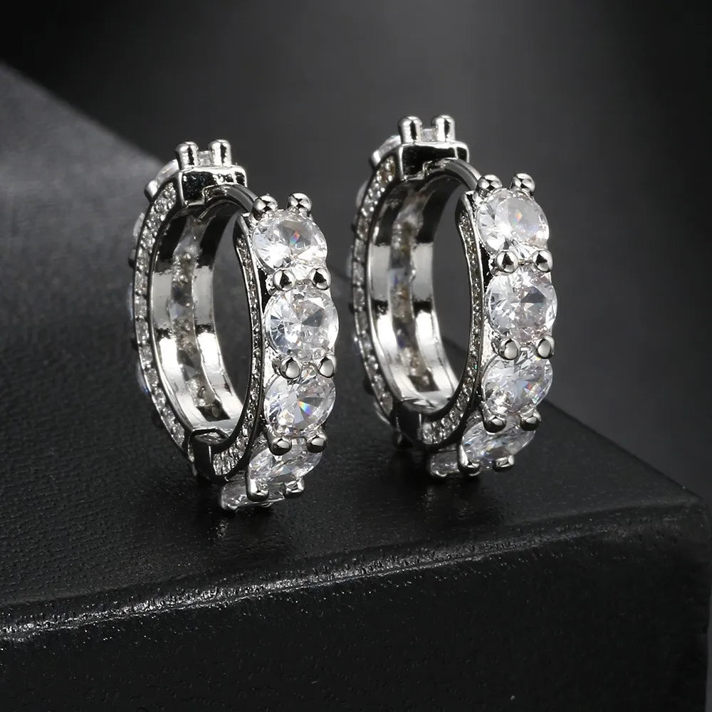 Gold Iced Out Huggie Hoop Earrings Zircon