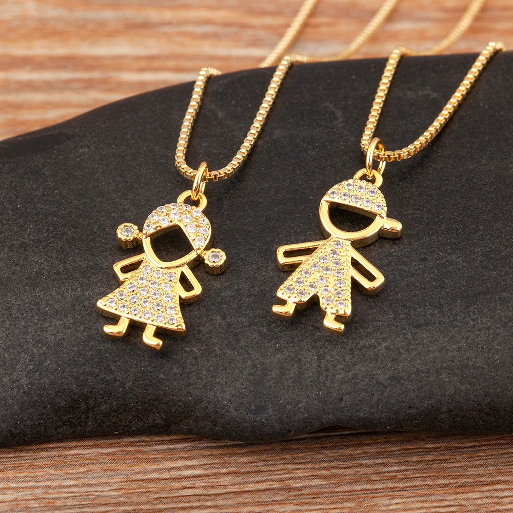 New Fashion Pave Shiny Crystal Zircon Girls Boys Son Daughter Pendant Necklace For Female Male Chain Link Jewelry Accessories