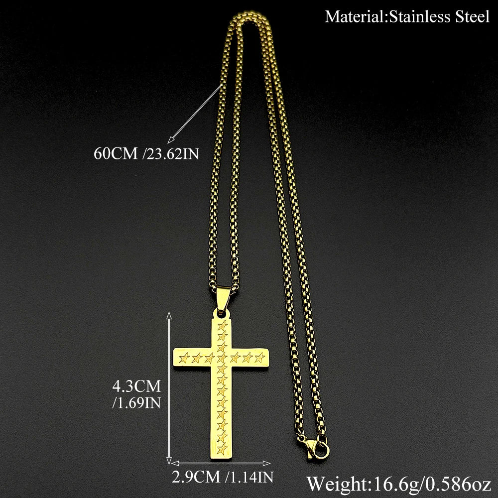 Star Cross Stainless Steel Pendant Necklace