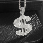 Men\'s Hip Hop Iced Out Dollar Sign Money Pendant Necklace Men\'s Punk Rap Rock Party Jewelry