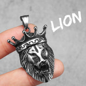 Crown Lion Unique Men Necklace Stainless Steel Pendant Chain Hip Hop Punk Jewelry Biker Male Accessories Gifts Daily