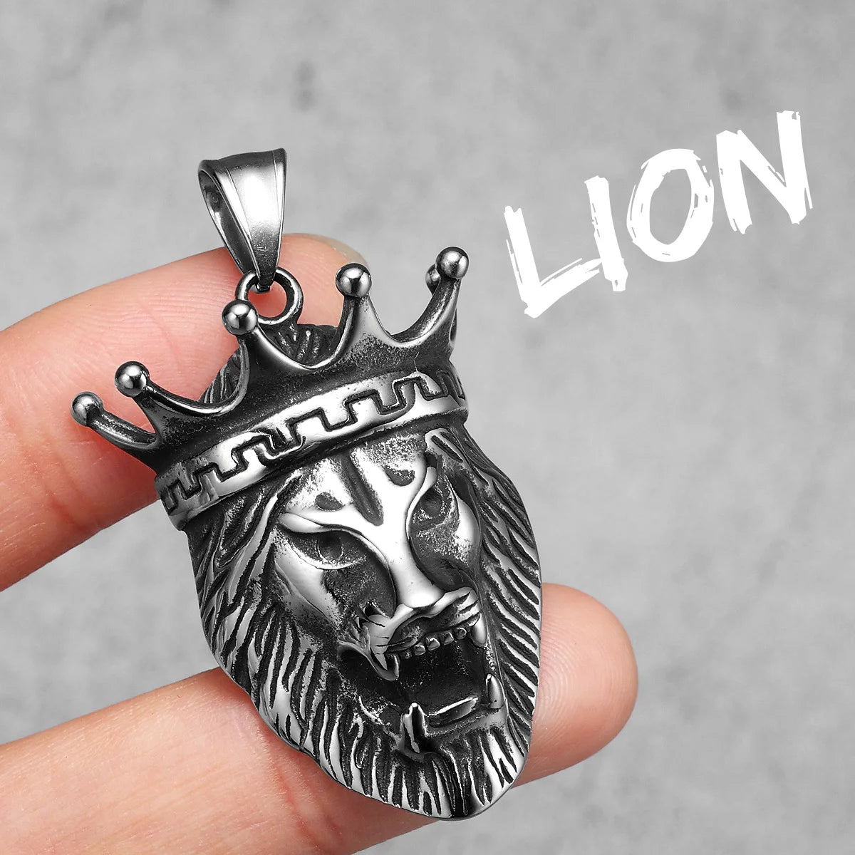 Crown Lion Unique Men Necklace Stainless Steel Pendant Chain Hip Hop Punk Jewelry Biker Male Accessories Gifts Daily