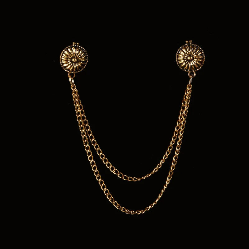 Vintage Double Chain Tassel Brooch — Lapel Pin Suit Badge