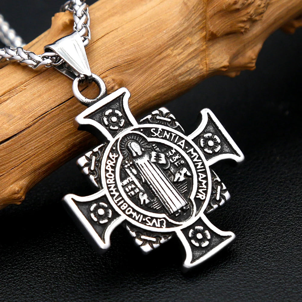 Fashion Retro Christ Jesus Necklace Stainless Steel Rune Cross Pendant For Men Women Punk Amulet Jewelry Gift
