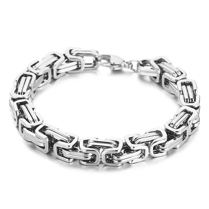 Fongten 4/5/6/8mm Byzantium Bracelet For Men Stainless Steel Box Chain Wirstband Charm Men Bangle Bracelets Jewelry