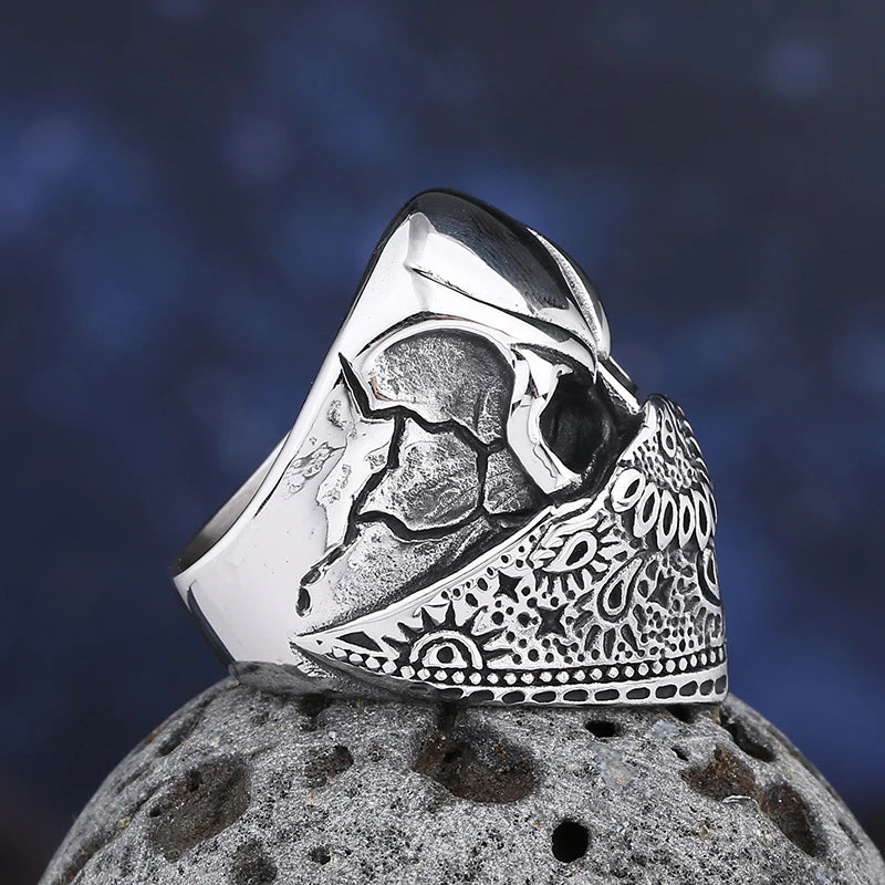 Onlysda Anillo Hombre Stainless Steel Gothic Skull Mask Ring Biker Hiphop rock Jewelry Unique Halloween Gift for Men