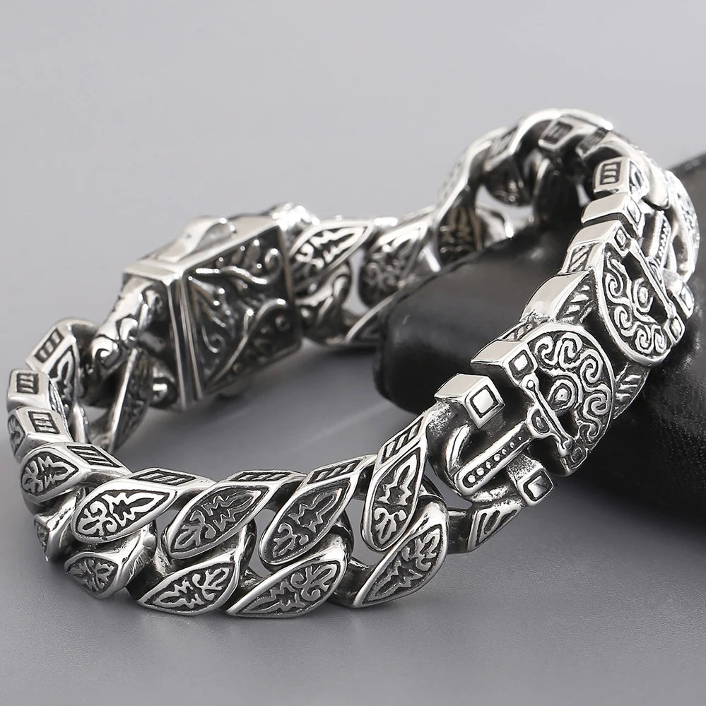 Cross Bracelet for Man Solid Stainless Steel Curb Link Chain Ancient Egyptian Style Wristband Jewelry Gifts Patterned