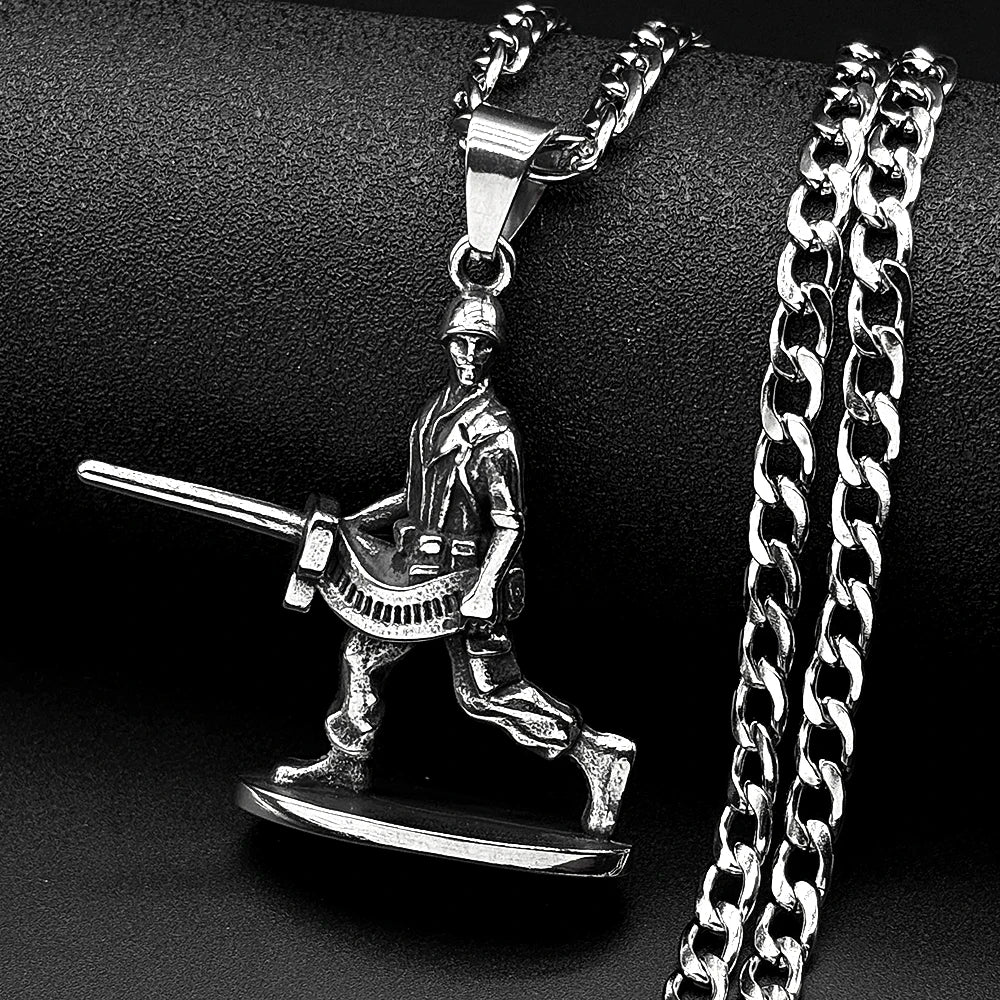 Army Soldier Rifle Pendant Necklace — Stainless Steel