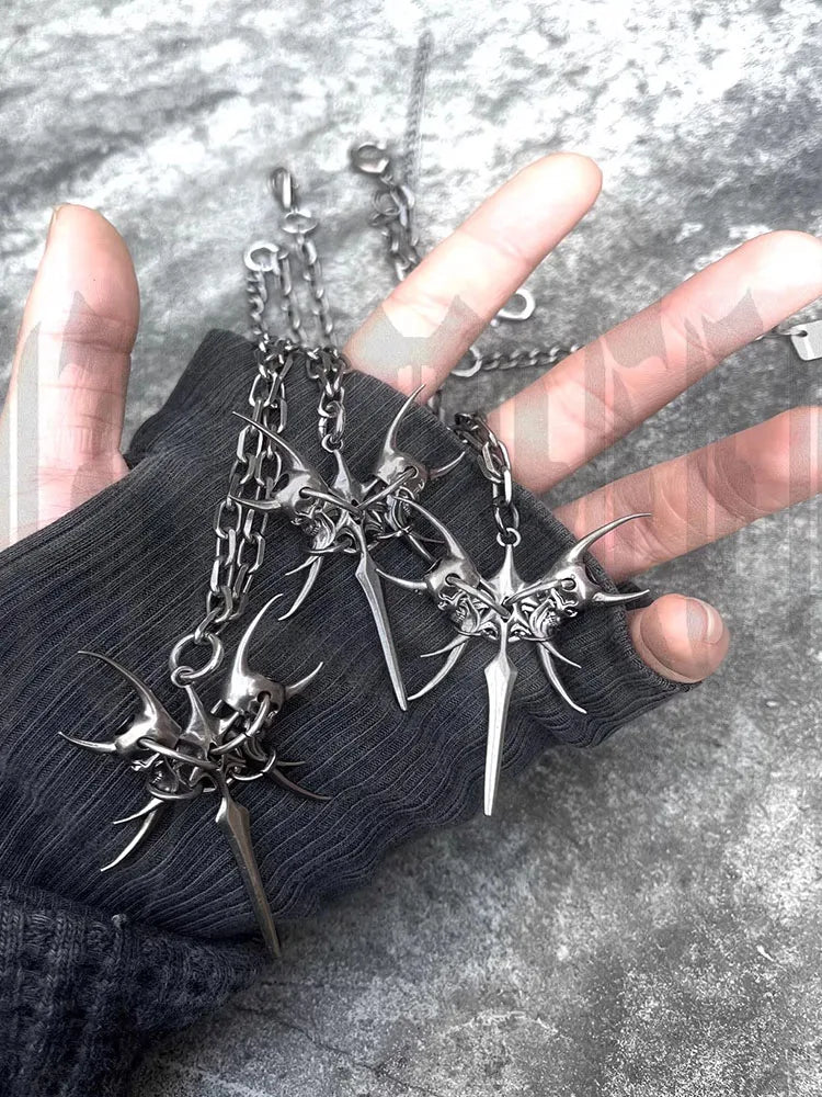 2025 New Punk Necklace Silver Color Metal Unisex Skeleton Spike Stainless Steel Ins Cool Neck Accessaries for Women Men
