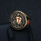 Vintage Stainless Steel Knights Templar Rings For Men Women Hip Hop Biker Cross Warriors Red Shield Ring Amulet Jewelry