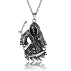 Gothic Stainless Steel Death Scythe Skull Necklace Pendant Punk Biker Men Grim Reaper Pendant Fashionable Men's Chain