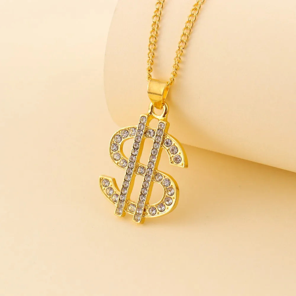 Dollar Sign Coin Pendant Necklace — Gold-Tone