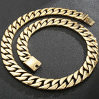 Mens Necklaces Brushed Gold Color Stainless Steel 20MM Wide Curb Chain Tight Cuban Link HipHop Neck Chains for Men
