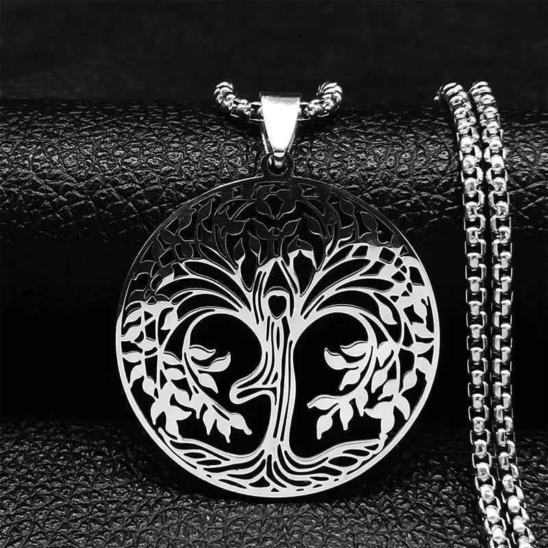 Tree of Life Black Chain Necklace — Stainless Steel