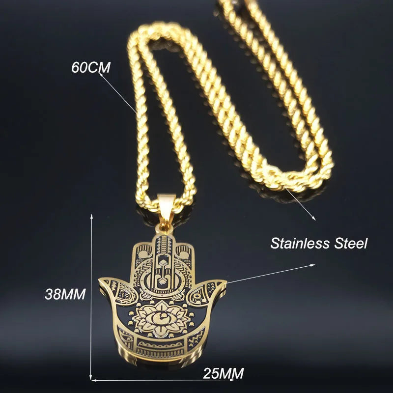2024 Fashion Hamsa Hand Stainless Steel Chain Necklace for Men Gold Color Necklaces Pendants Jewerly colgante hombre