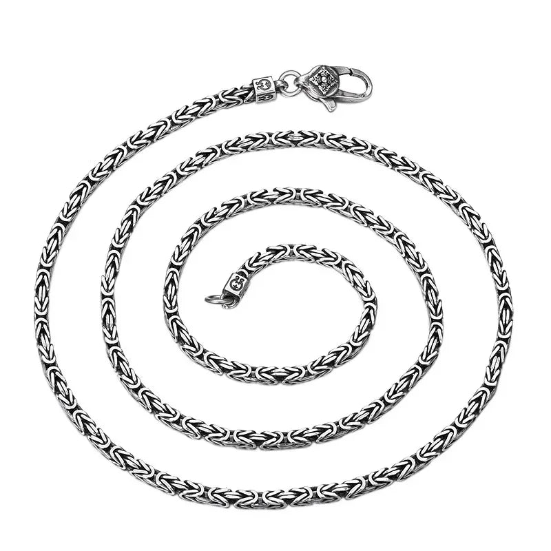 Square Byzantine Link Chain Necklace 2.5mm Choker — Silver-Tone