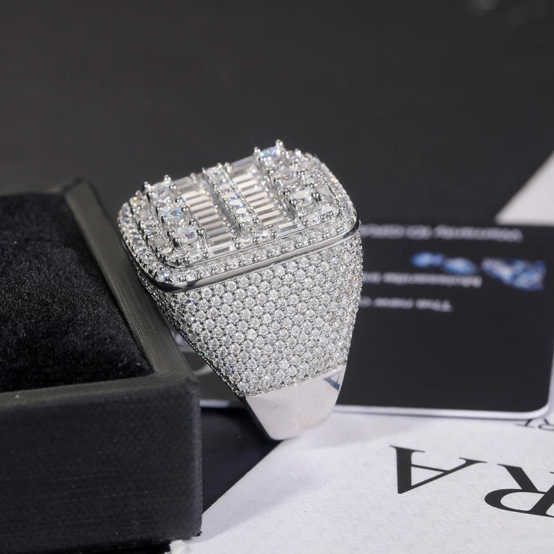 Iced Out Square Geometric CZ Ring — Two-Tone Paved Men's Band