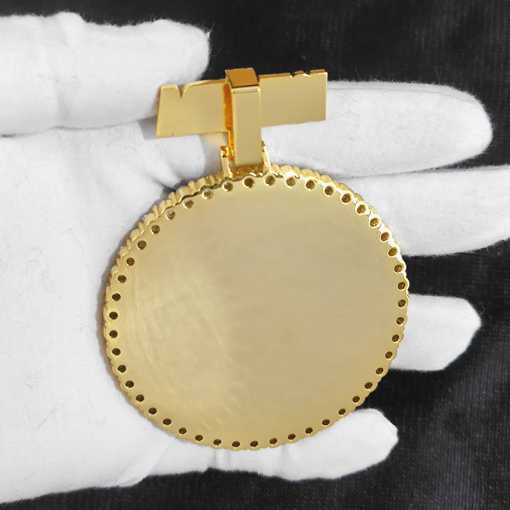 Iced Out Letter Photo Pendant Necklace 68MM Circle