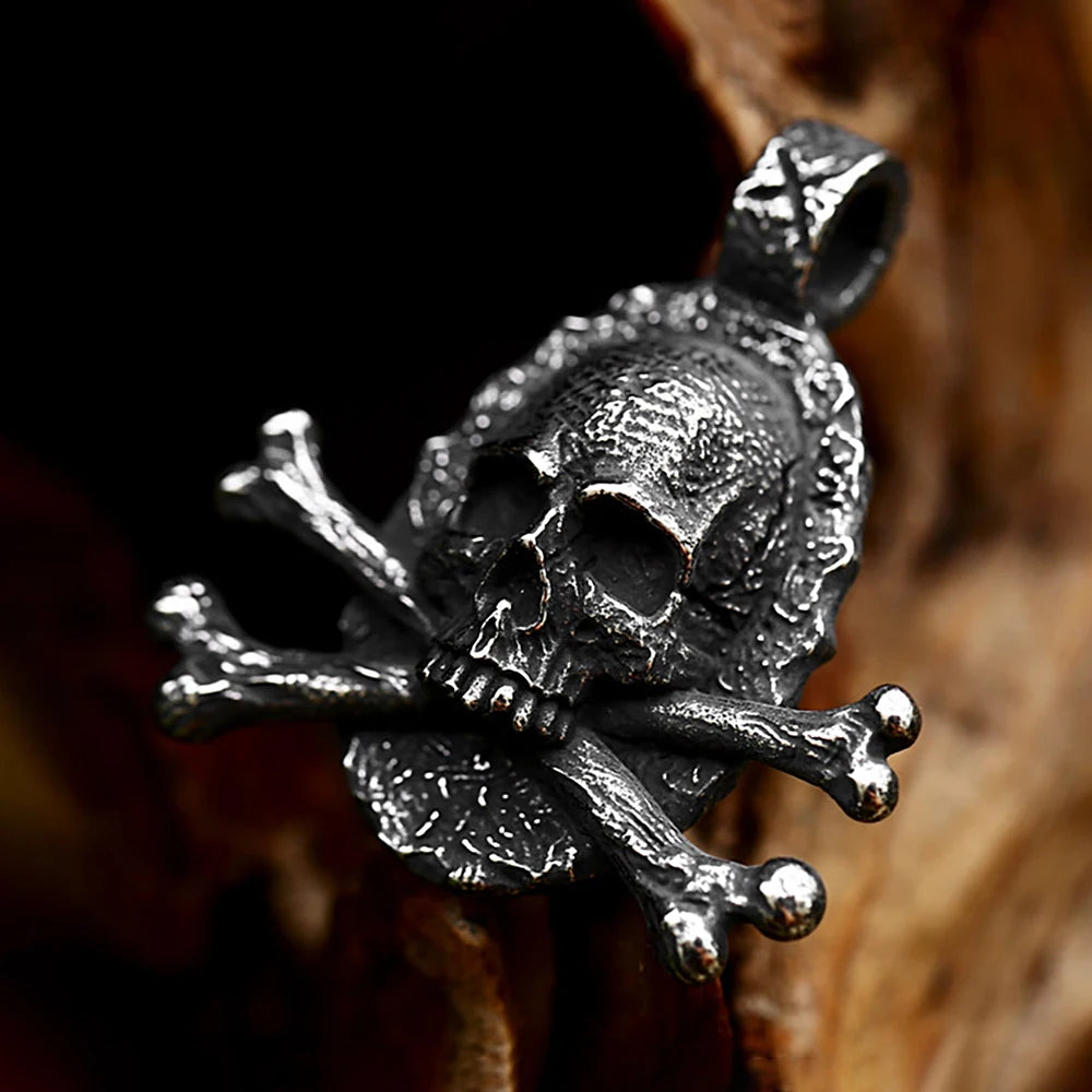 Gothic Skull Crossbones Pendant Necklace — Stainless