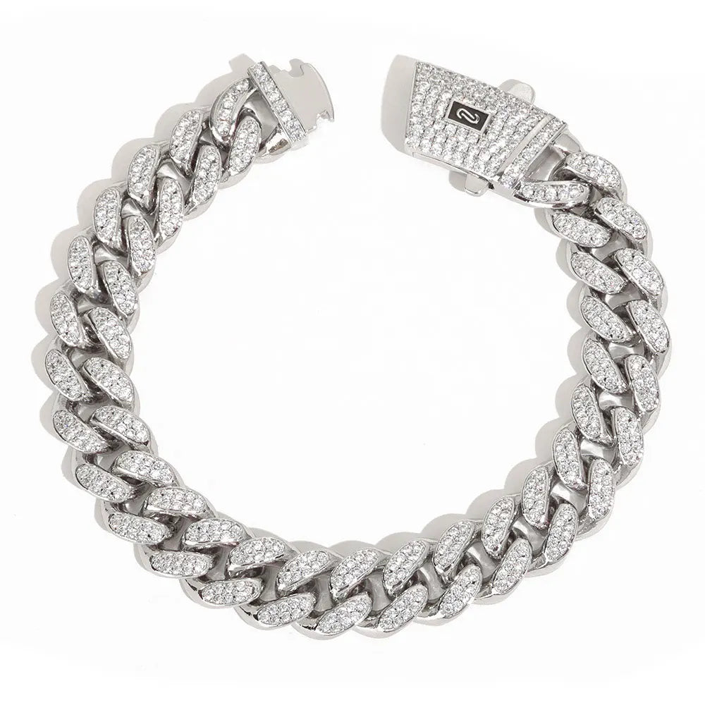 Gold Cuban Bracelet Iced Out 12MM Monaco 18K