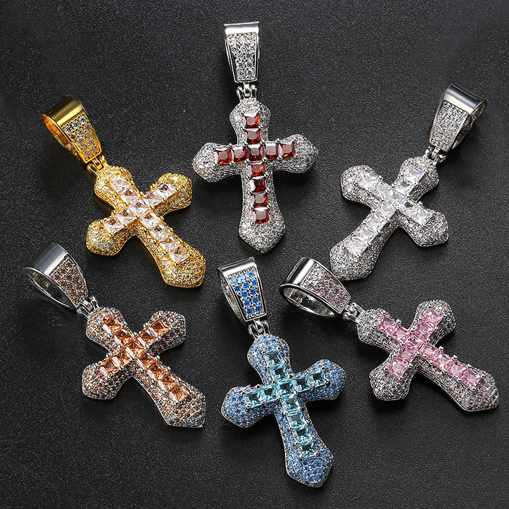 Cross Pendant Rope Chain Necklace Iced Out