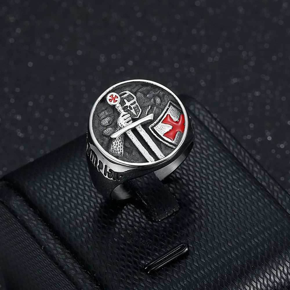 Knights Templar Crusader Shield Cross Ring — Stainless Steel