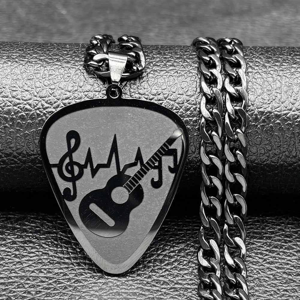 Guitar Pick Gold Pendant Necklace — Stainless Steel