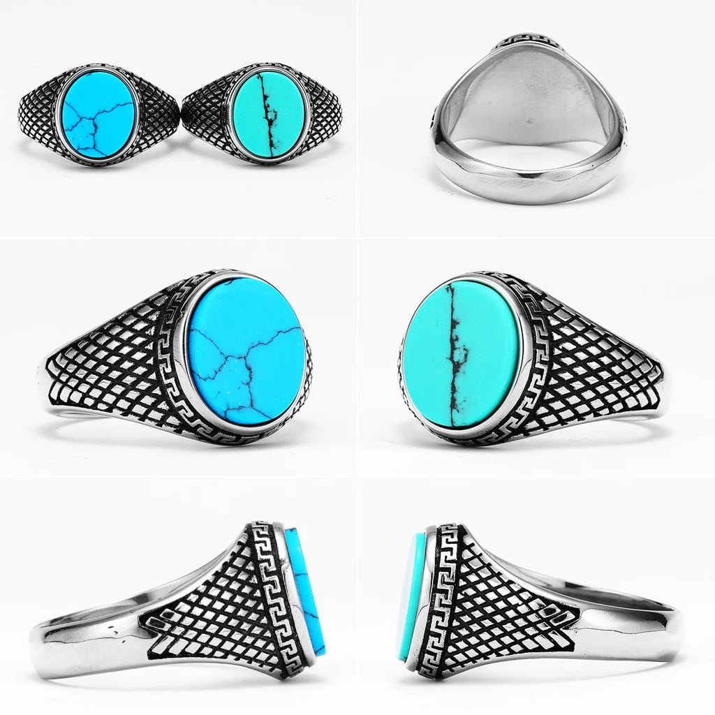 Turquoise Stone Ring Stainless Steel Minimal
